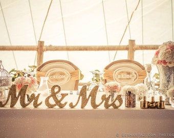 Metallic Vintage Gold or Custom Mr and Mrs Sign Wedding Sweetheart Table Decor Mr & Mrs Wooden Letter Standing Wedding Sign (Item - MTS100)