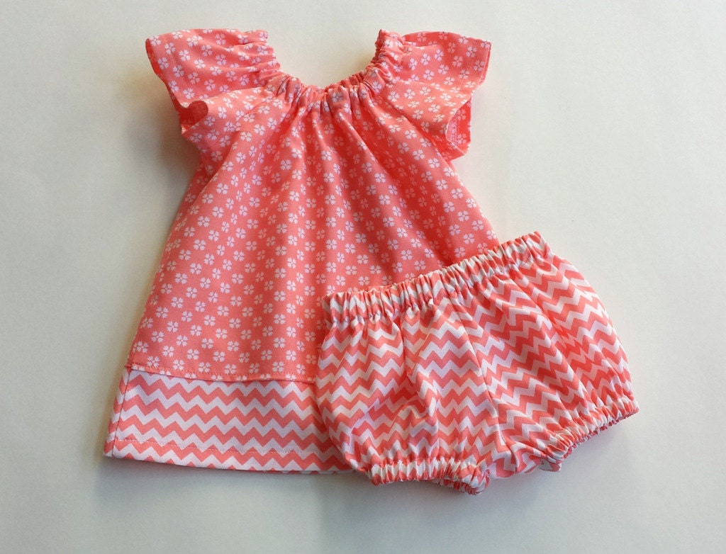 New Baby Girl Dress and Bloomers Infant Coral and White