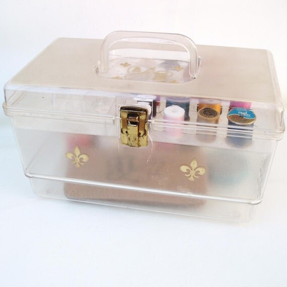 1960s Sewing Box Clear Plastic Sewing Case with by WhimzyThyme