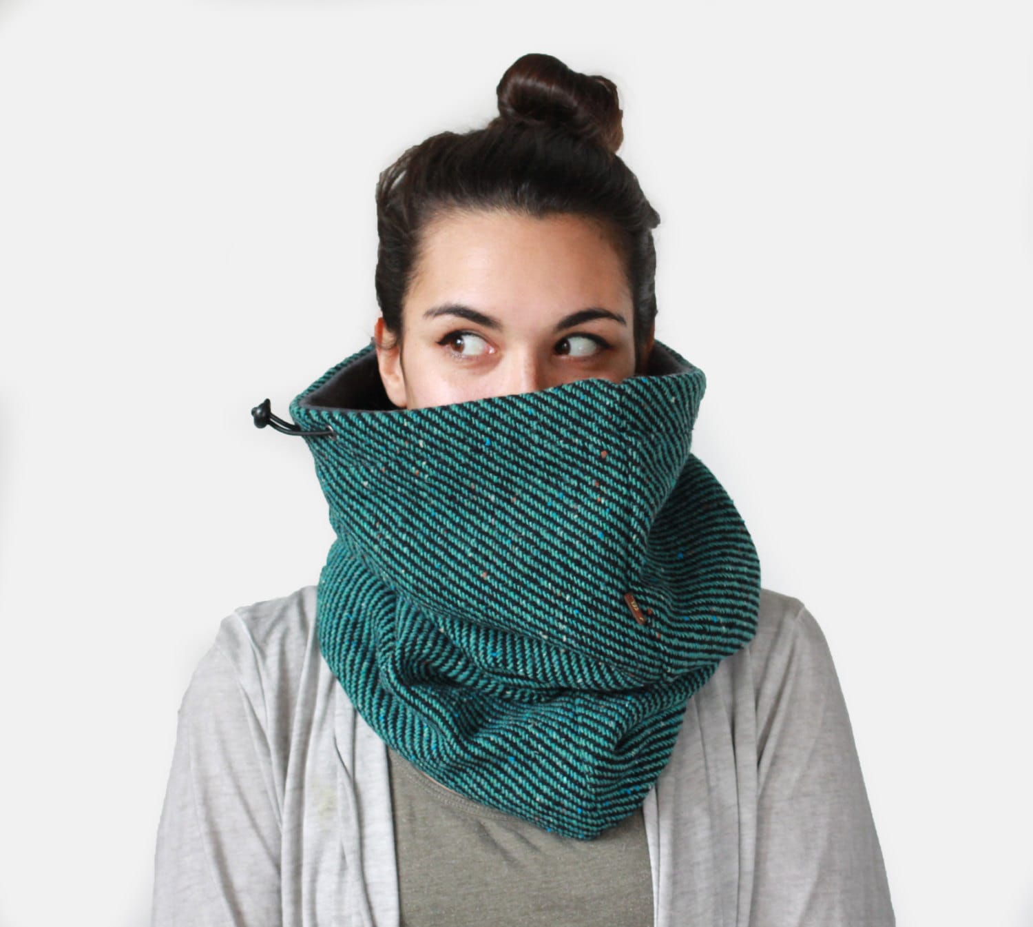 Unisex snood Snock® in chunky teal and black monochrome by jaffic