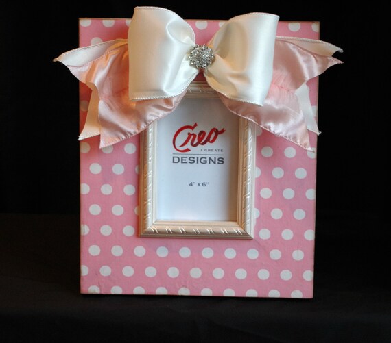 Items similar to Handmade 8x10 Pink Polka Dot Picture Frame Photo Frame