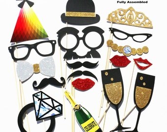 Photobooth Props - Photo Booth Props 18 Piece GLITTER Set - Wedding Party Photo Props