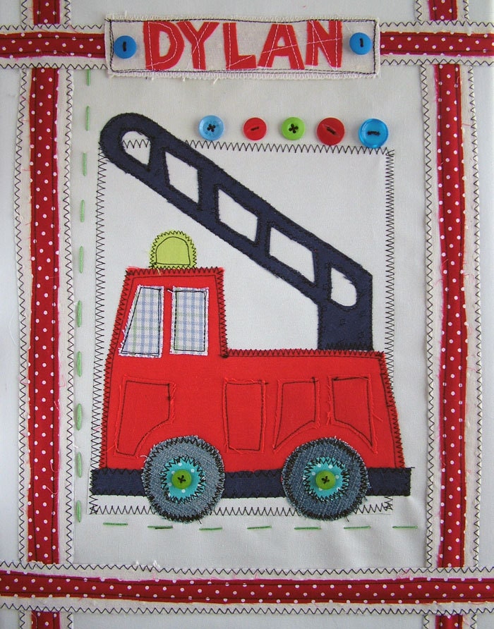 Fire Engine Personalized Canvas. Fabric Fire Truck by SwinkyDoo