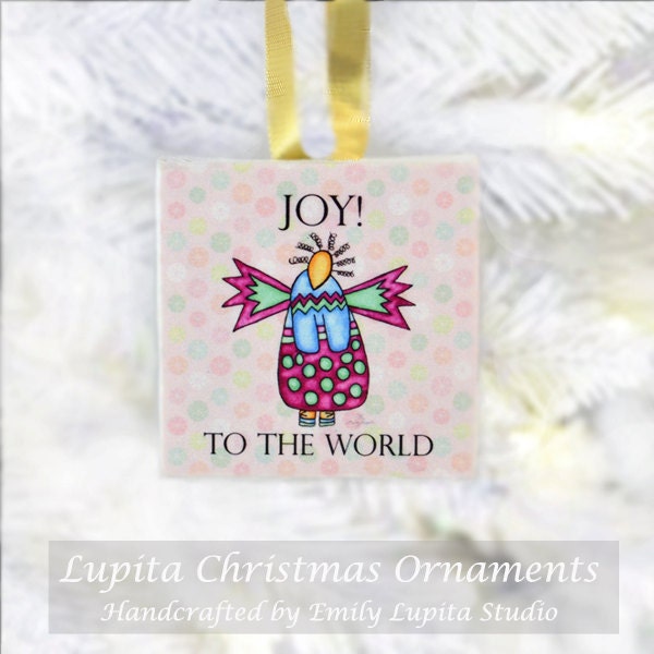 Christmas Ornament: Joy to the World [Design #1] Handmade - Holiday Gift Christmas Present Christmas Tree Decoration Girl Angels Watercolor