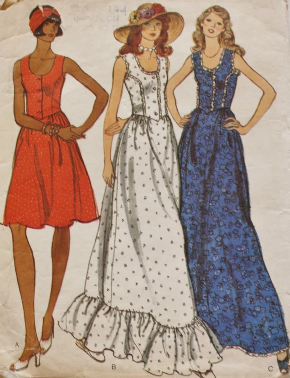  Boho  Sleeveless Dress  Sewing Pattern  Vogue 8837 1970s