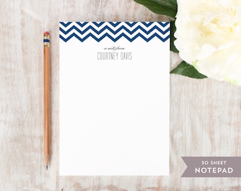 Personalized Notepad - CHEVRON TOP - Stationery / Stationary Notepad - Chevron stripe personal modern notes