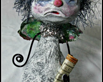 Angel Doll - Handmade Funky Unique OOAK Original Papier Mache Figurine - Christmas Display or Gift