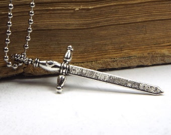 Medieval Sword Men's Necklace Jewelry - Silver Tone