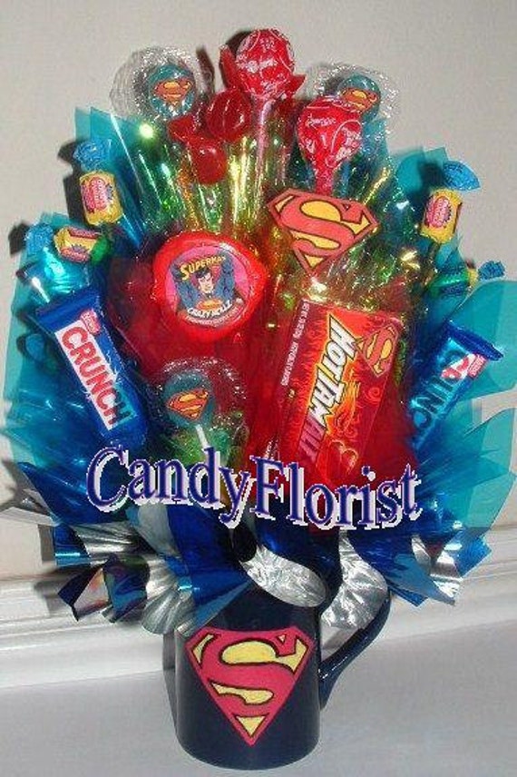 SUPERMAN Candy Bouquet Centerpiece w/ Edible Favors to pass out at a ...