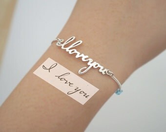 30% OFF! Signature Bracelet with Birthstone in Sterling Silver/Personalized Handwriting/Keepsake Bracelet/Bridesmaid Gift/MOTHER'S GIFT