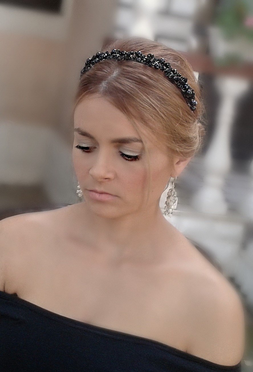 Black wedding headband Black bridal hair piece Bridal black