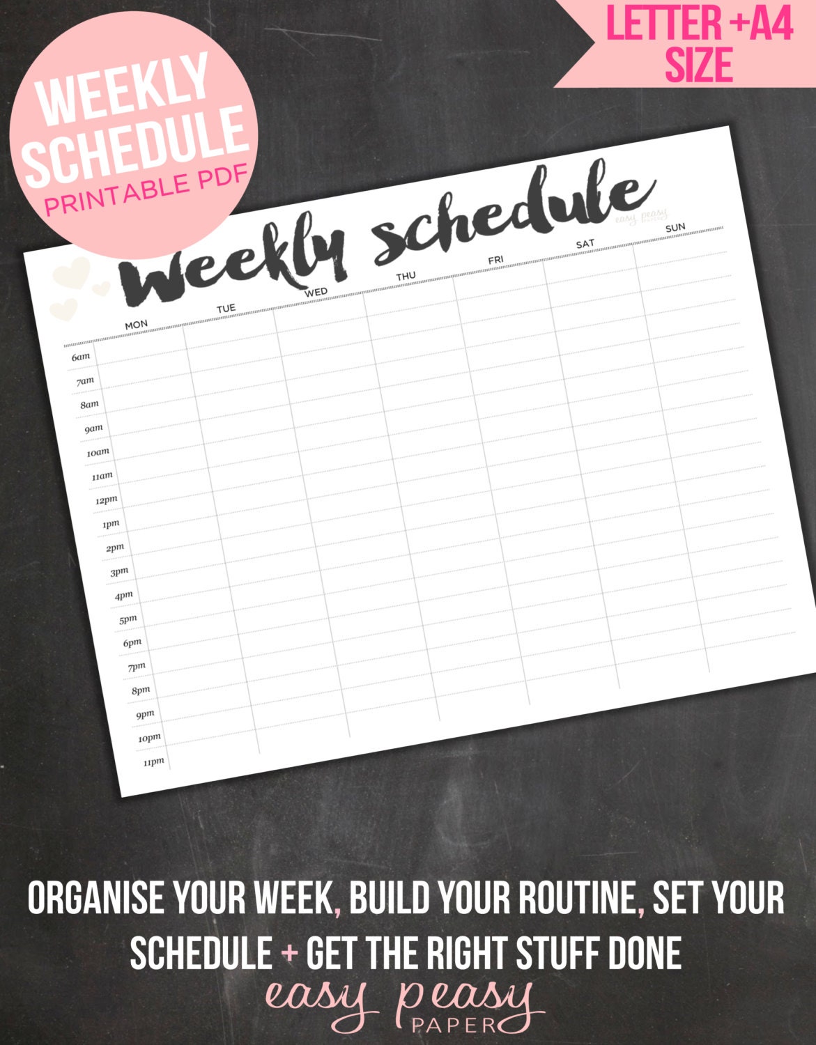 Weekly Schedule Printable Weekly Timetable // A4 Weekly
