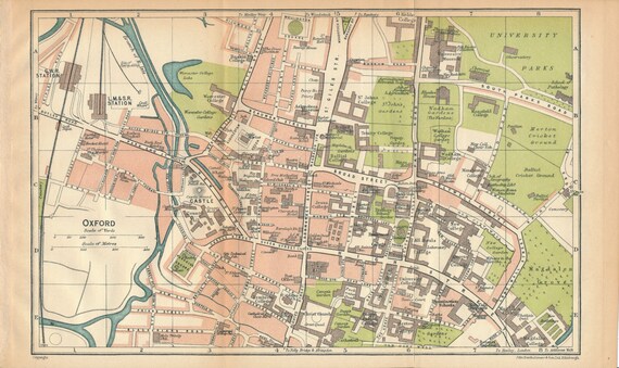 1930 Oxford United Kingdom Great Britain Antique Map