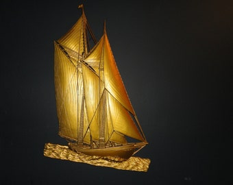 Large Gold Syroco Ship Wall Hanging Plaque