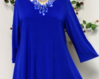 Dare2bstylish In Style Travelers Royal Blue Tunic top Small to 3XL, Plus Size Top, Asymmetrical Top, Lagenlook Tunic