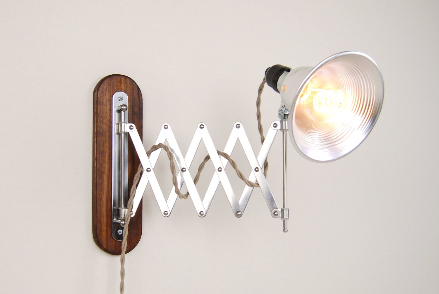 Accordion Wall Lamp with Wood Backplate 6 Metal Shade
