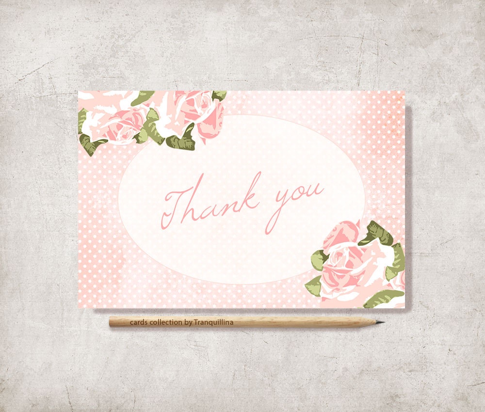 Shabby Chic Thank You Card Printable Pink Floral by tranquillina