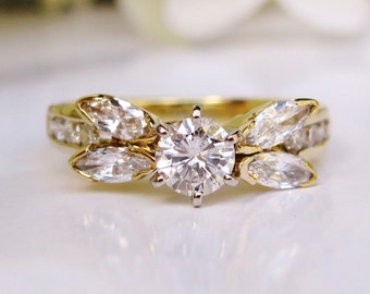 Stunning Vintage Engagement Ring 1.20ctw Round and Marquise Diamond ...