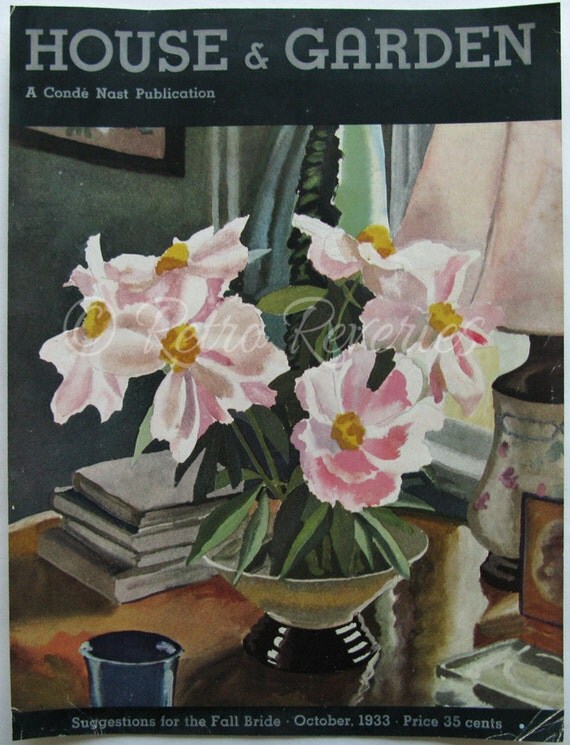 Rhododendron house Art Blooms     covers  &  magazine 1933 Pink  House vintage garden Cover Magazine and Garden