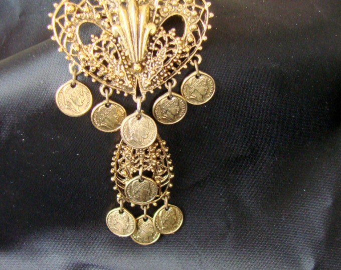 ART Filigree Girandole Brooch / Victorian Revival / Designer Signed / Vintage Jewellery