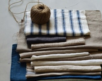 Natural, genuine European linen fabric remnants for scrapbooking and crafts projects. Assorted linen fabrics