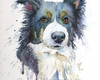Custom pet portrait, custom dog portrait in Watercolour, pen & ink from your photographs. Original art painting. Made to order. Pet memorial