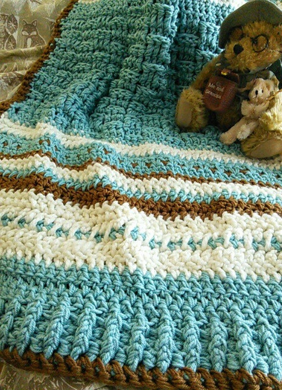 Crochet Basket Weave Baby Afghan Lap Blanket. Thick by GSMDsigns