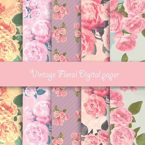 Items Similar To Vintage Floral Digital Paper - Pack For Scrapbooking 