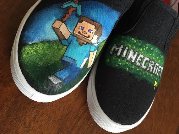 Hand-Painted Minecraft Canvas Slip-on Shoes by WitWillow on Etsy