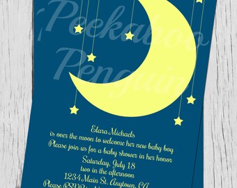 Over The Moon Baby Shower Invitation, Moon And Stars Baby Shower Invitation, Digital Baby Shower Invite, Starry Baby Shower Invitation