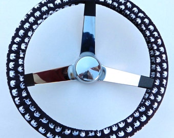 Black and White Mini Elephants Handmade Steering Wheel Cover