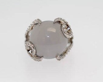 925 Blue Chalcedony / White Topaz Ring