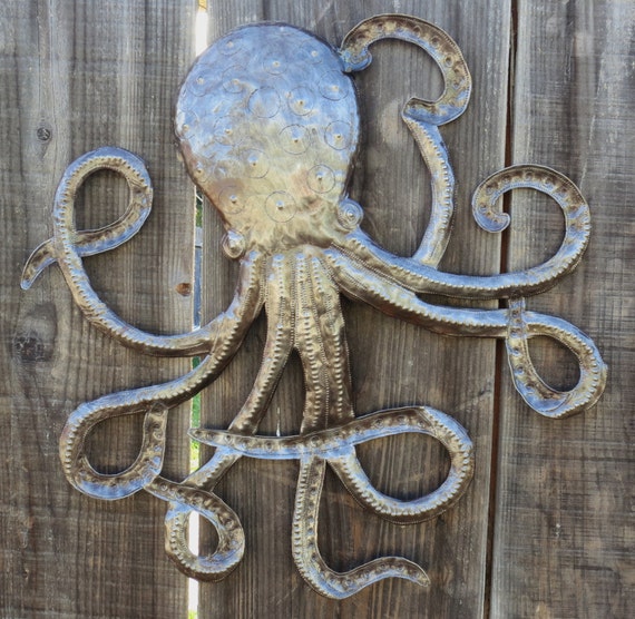 Handmade Octopus Sculpture Recycled Metal Ocean Wall Art