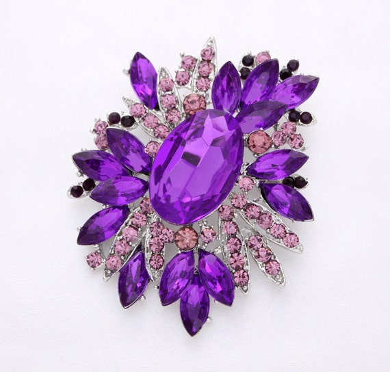 Rhinestone Purple Brooch Purple Bridal Brooch Purple