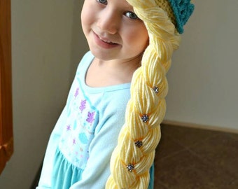 Elsa Hat Blonde Hair Handmade Crochet Elsa Wig Elsa Hair Princess Elsa ...