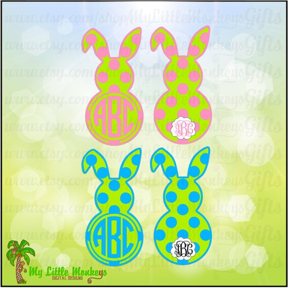 Download Polka Dot Floppy Ear Bunny Monogram Base Digital Designs Cut