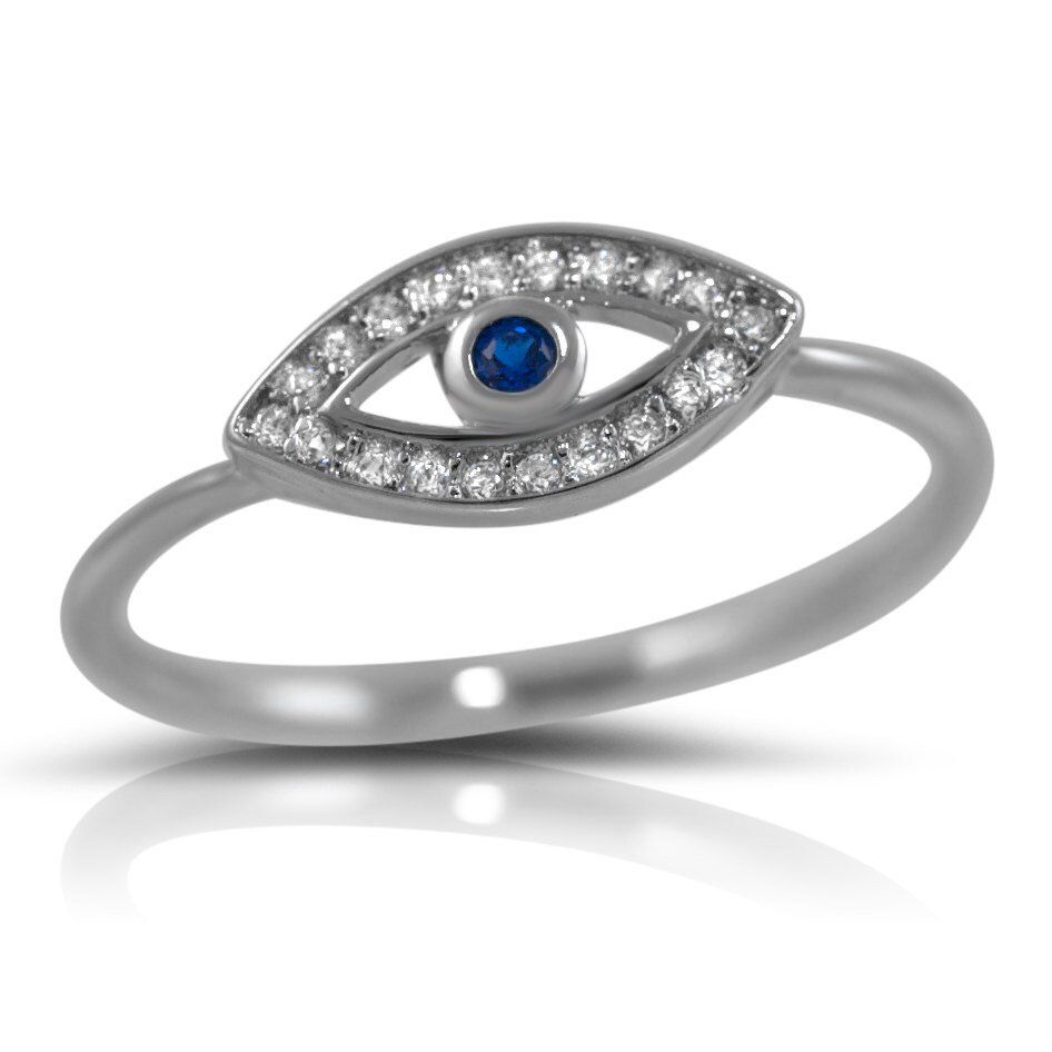 Evil Eye Sterling Silver CZ Ring Delicate Stackable Stacked
