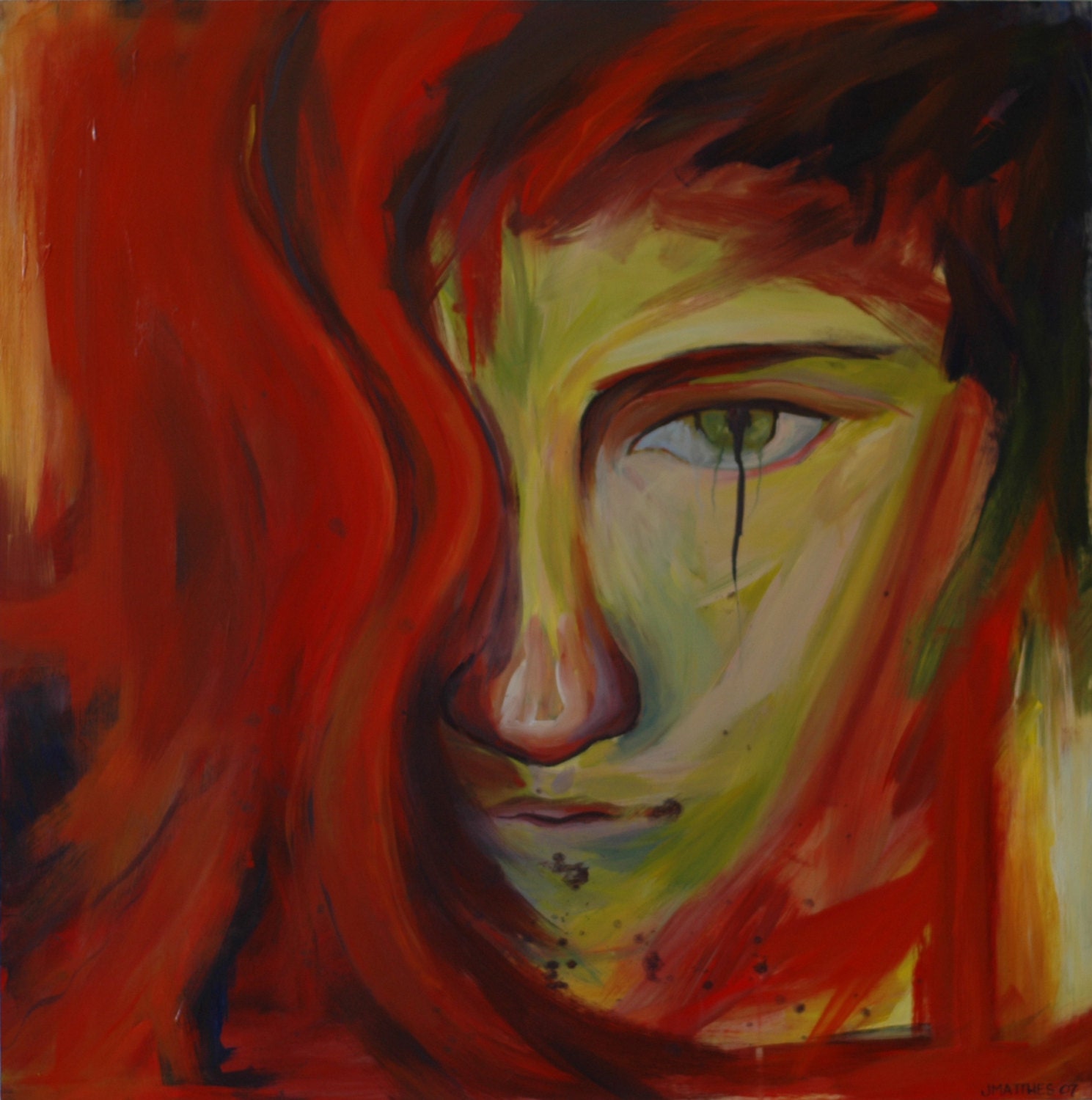 Original Art Acrylic Painting Crying Girl by OutsideTheLines515