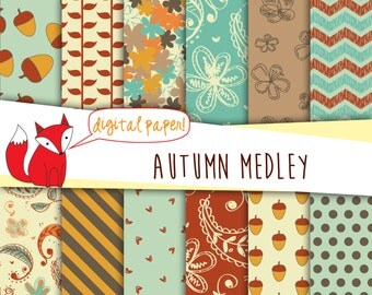 Fall Digital Paper ~ Fall Paper ~ "Autumn Medley" ~ Digital Scrapbooking ~ Digital Backgrounds ~ Printable Fall Designs