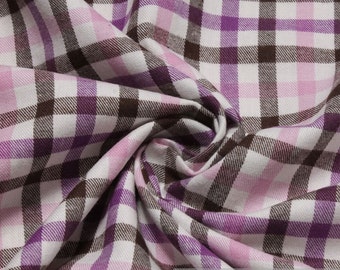 Fabric pure cotton flanell check ecru dark brown lilac crease-resistant