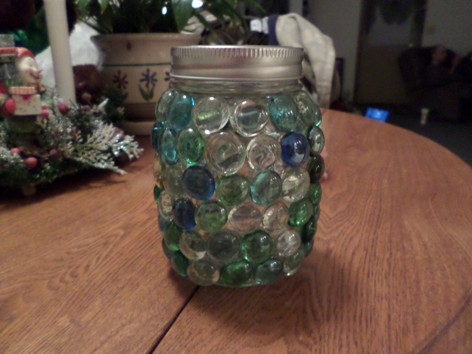 Glass Bead Mason Jar Candle Luminary by KreationsbyKolleen on Etsy