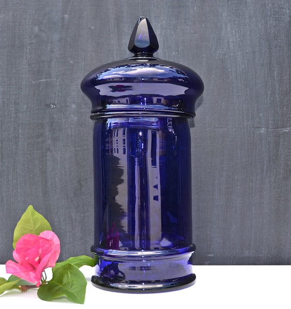 vintage blue apothecary jars