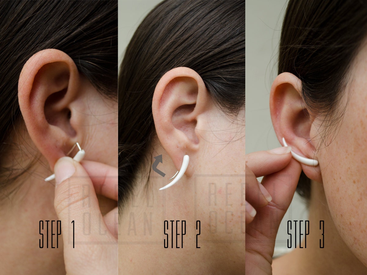 Ear Climber Earrings Ear Cuff Sterling Silver Pin Earrings Ear