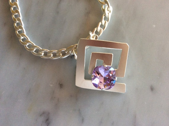 Matte Silver SALE ** Mazey Violet Crystal Necklace, Swarovski Violet Crystal Necklace