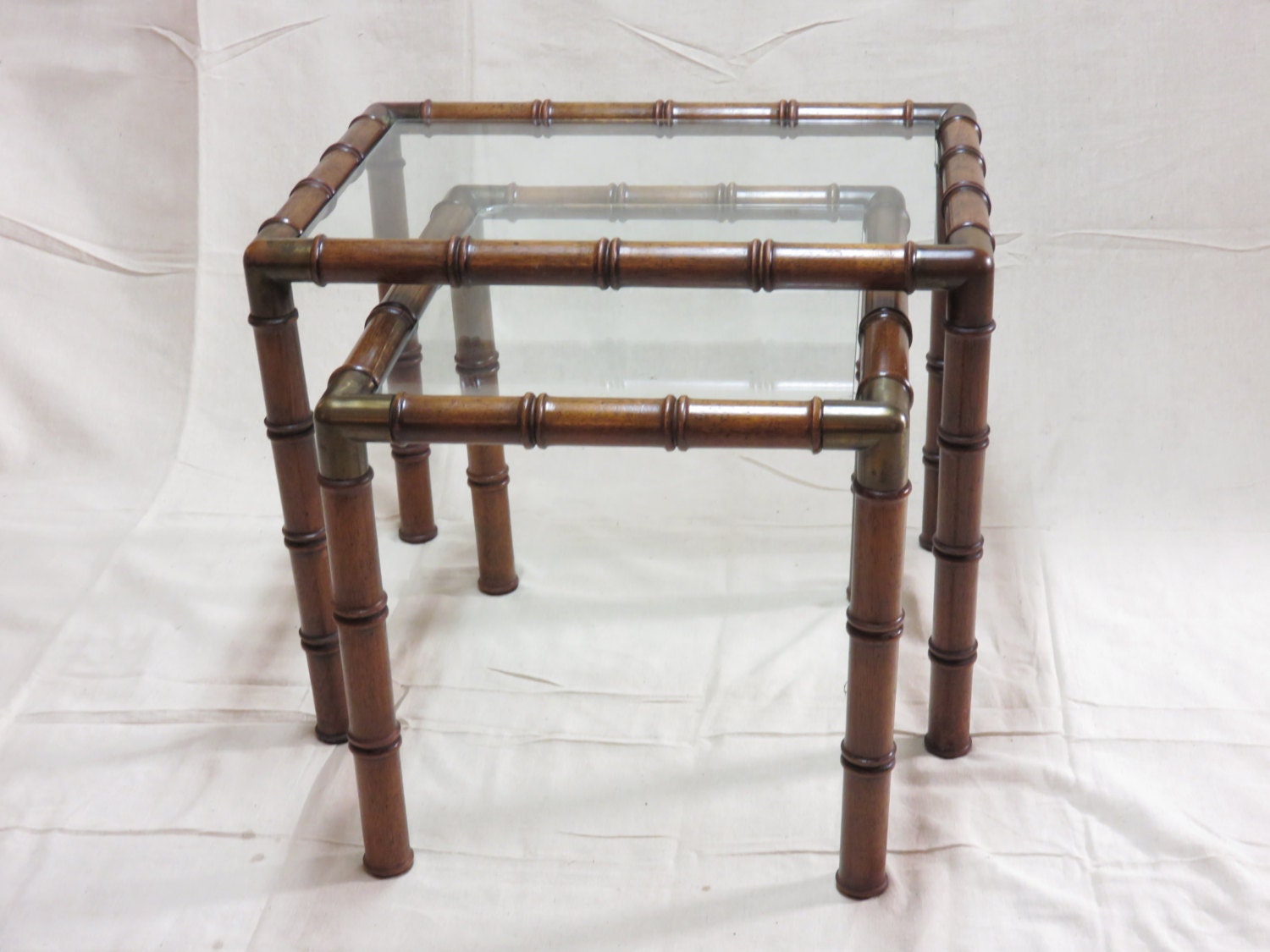 Mid Century Faux Bamboo / Campaign Style Nesting Table Haute Juice