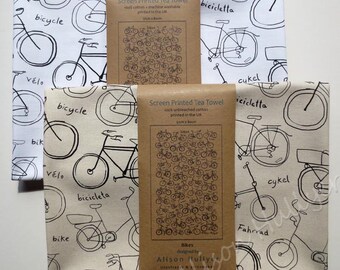 Bikes - screen-printed tea towel (cream or white)