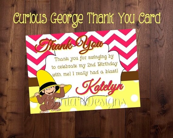 Curious George Thank You Card Printable Curious by SoniaRDesigns