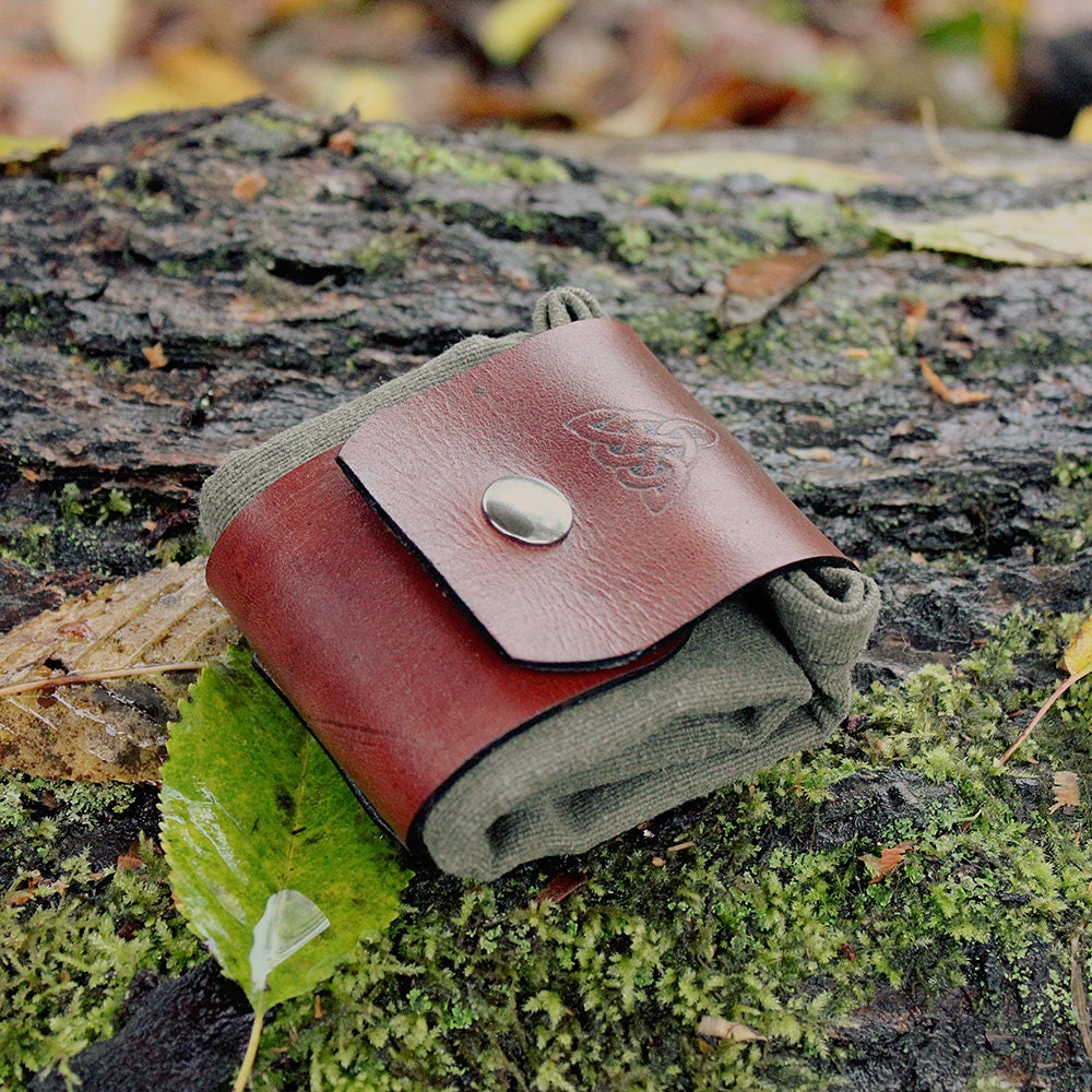 Leather and Oil Cloth Canvas Bushcraft Forager Pouch Bag