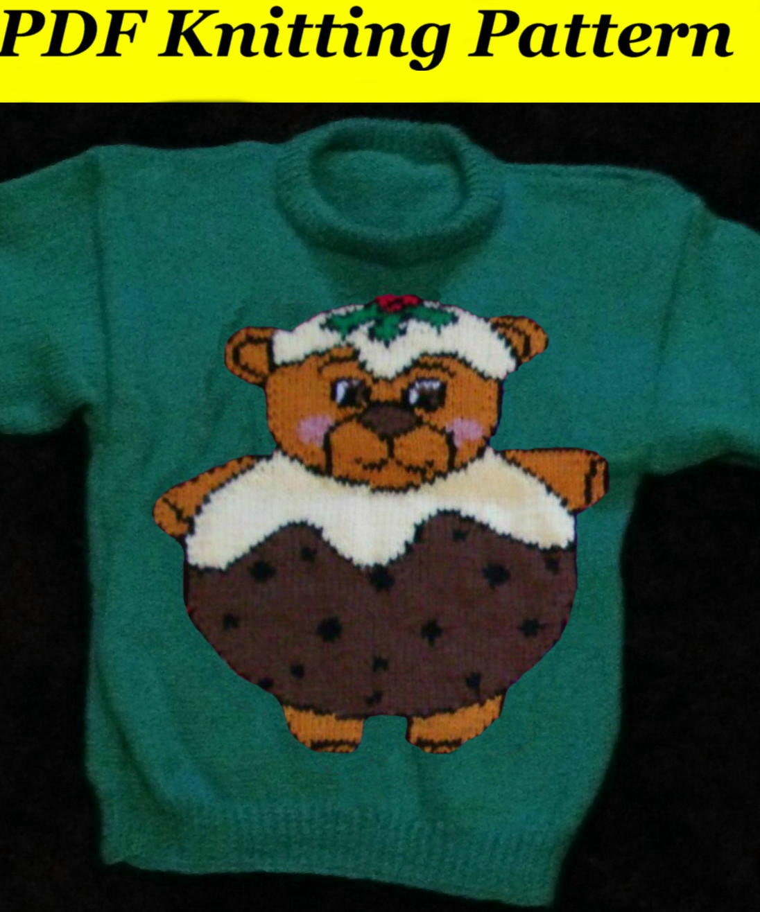 Childrens & Adults Christmas Pudding Teddy Bear Jumper / Sweater Knitting...