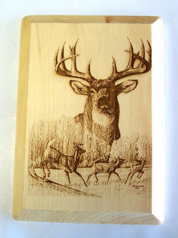 Items similar to Laser engraved Deer Scene wooden plaque on Etsy